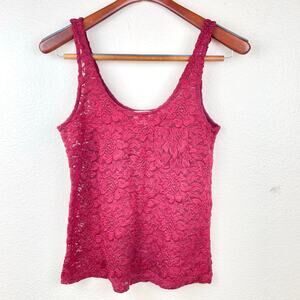 Anthropologie Womens Tank Sz S Lace Fairy Whimsigoth Sheer Feminine Metallic